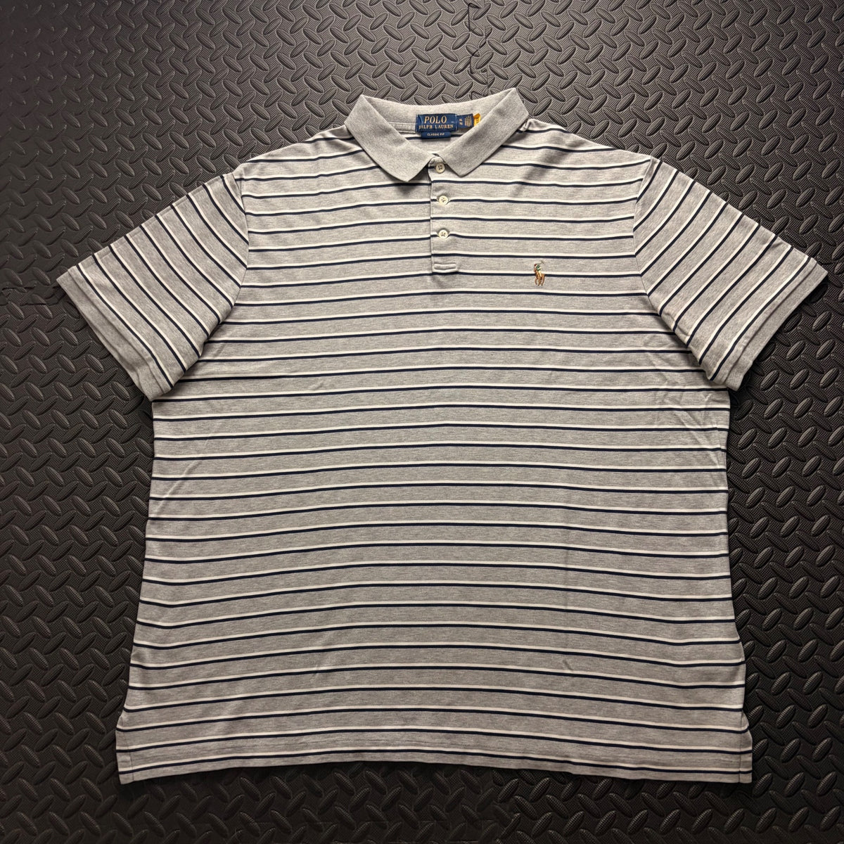 Ralph Lauren Grey Striped Polo Shirt | Men’s Classic Fit XL / 3853