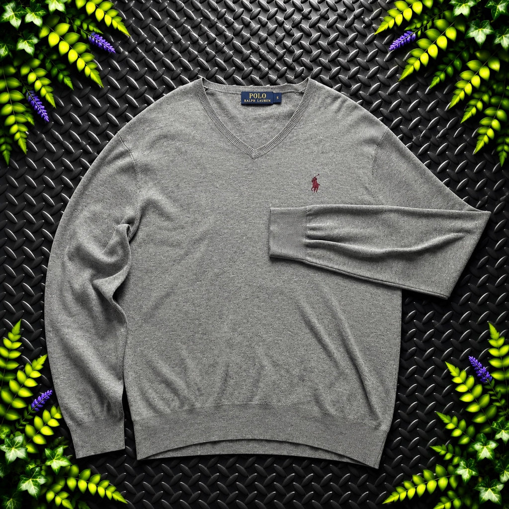 Ralph Lauren Grey V-Neck Jumper | Men’s Classic Fit S / 3783