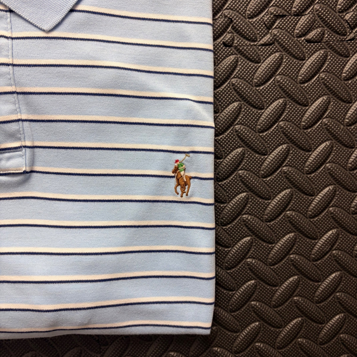 Ralph Lauren Light Blue Striped Polo Shirt | Men’s Custom Slim Fit XL / 3856