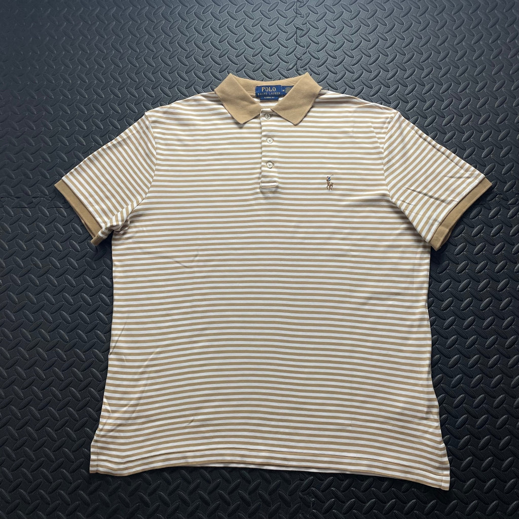 Ralph Lauren Beige Striped Polo Shirt | Men’s Classic Fit M / 3756