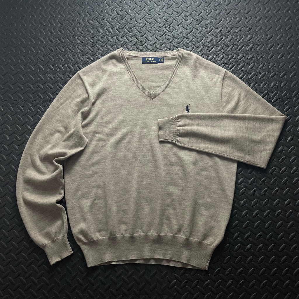 Ralph Lauren Beige V-Neck Jumper | Men’s Classic Fit L / 3778