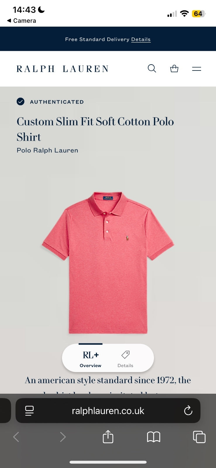 Ralph Lauren Pink Polo Shirt | Men’s Custom Slim Fit XL / 3674