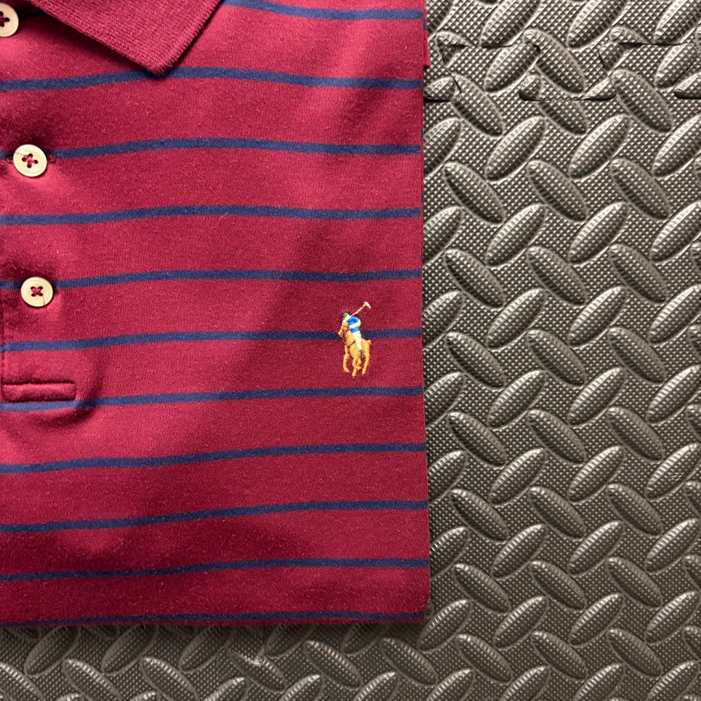 Ralph Lauren Burgundy Striped Polo Shirt | Men’s Slim Fit L / 3844
