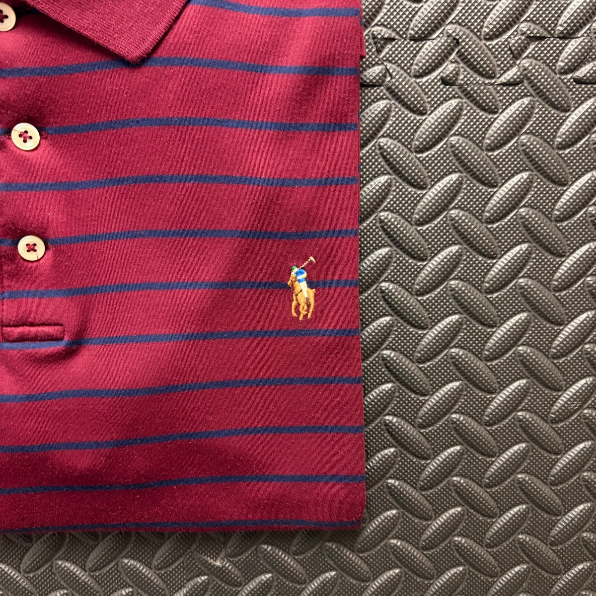Ralph Lauren Burgundy Striped Polo Shirt | Men’s Slim Fit L / 3844