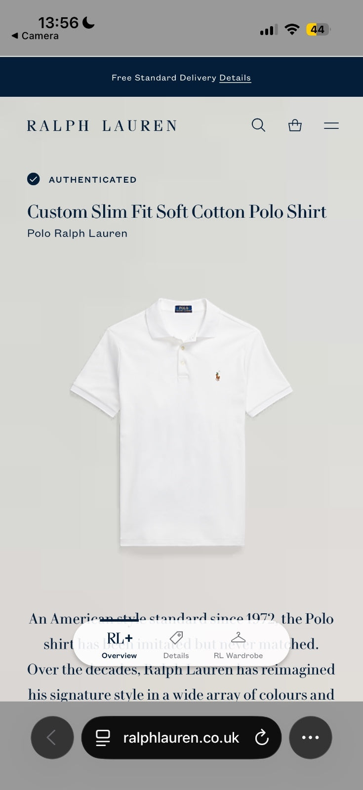 Ralph Lauren White Polo Shirt | Men’s Custom Slim Fit L / 3847