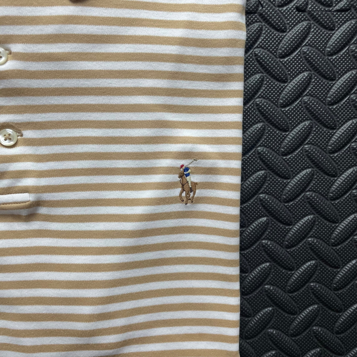 Ralph Lauren Beige Striped Polo Shirt | Men’s Classic Fit M / 3756