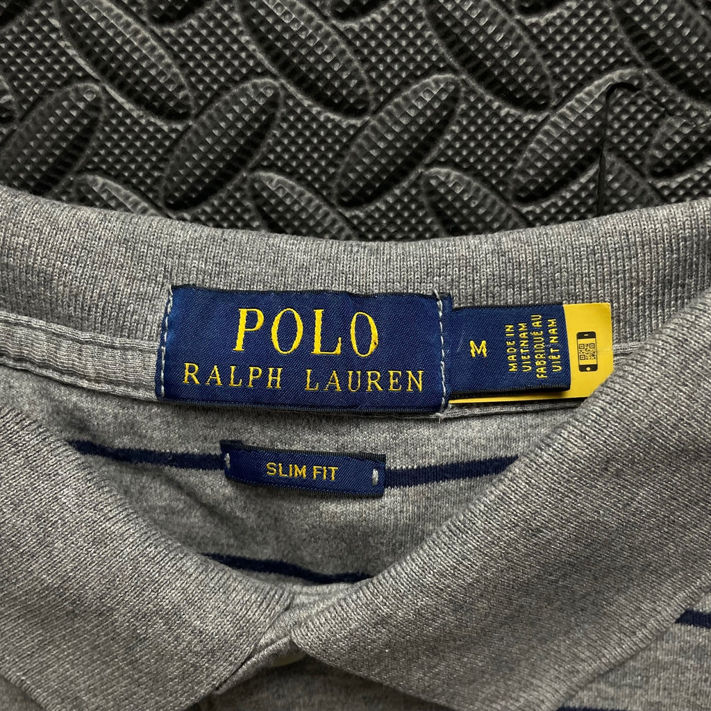 Ralph Lauren Grey Striped Polo Shirt | Men’s Slim Fit M / 3430