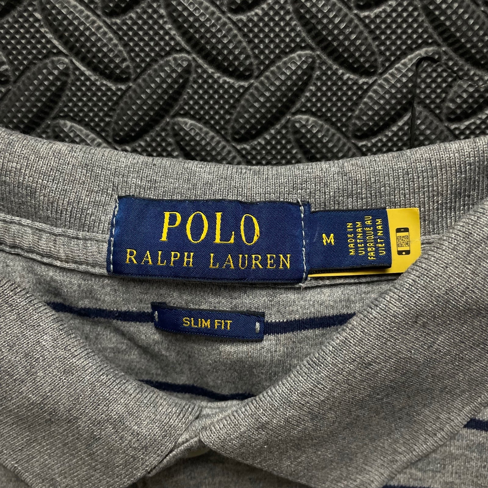 Ralph Lauren Grey Striped Polo Shirt | Men’s Slim Fit M / 3430