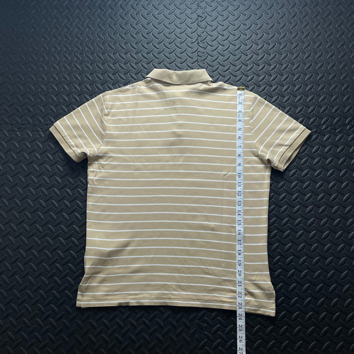 Ralph Lauren Beige Striped Polo Shirt | Men’s Custom Slim Fit S / 3651