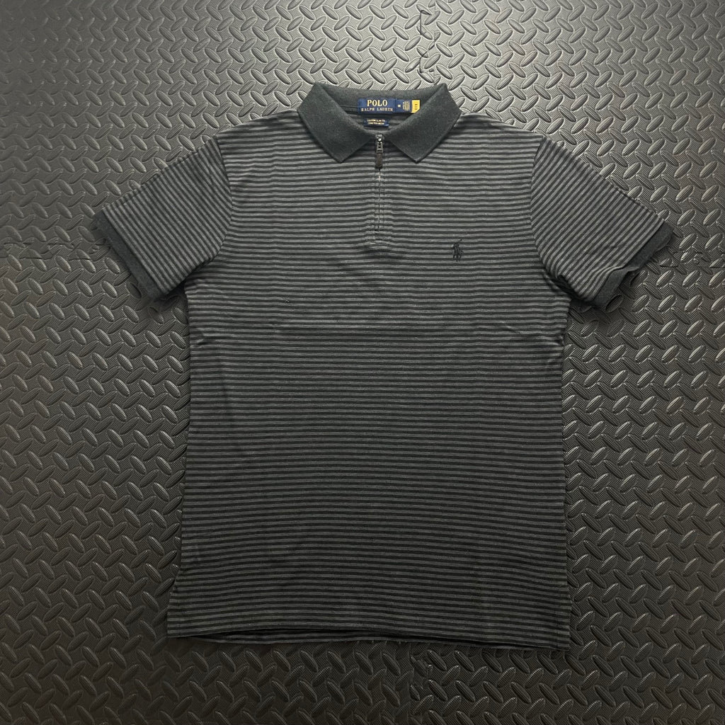 Ralph Lauren Grey Striped 1/4 Zip Polo Shirt | Men’s Custom Slim Fit M / 3698