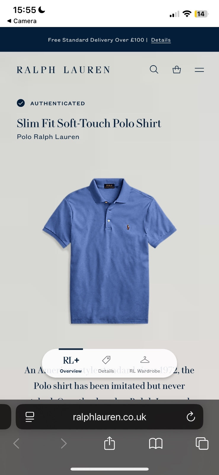 Ralph Lauren Blue Polo Shirt | Men’s Slim Fit M / 3405
