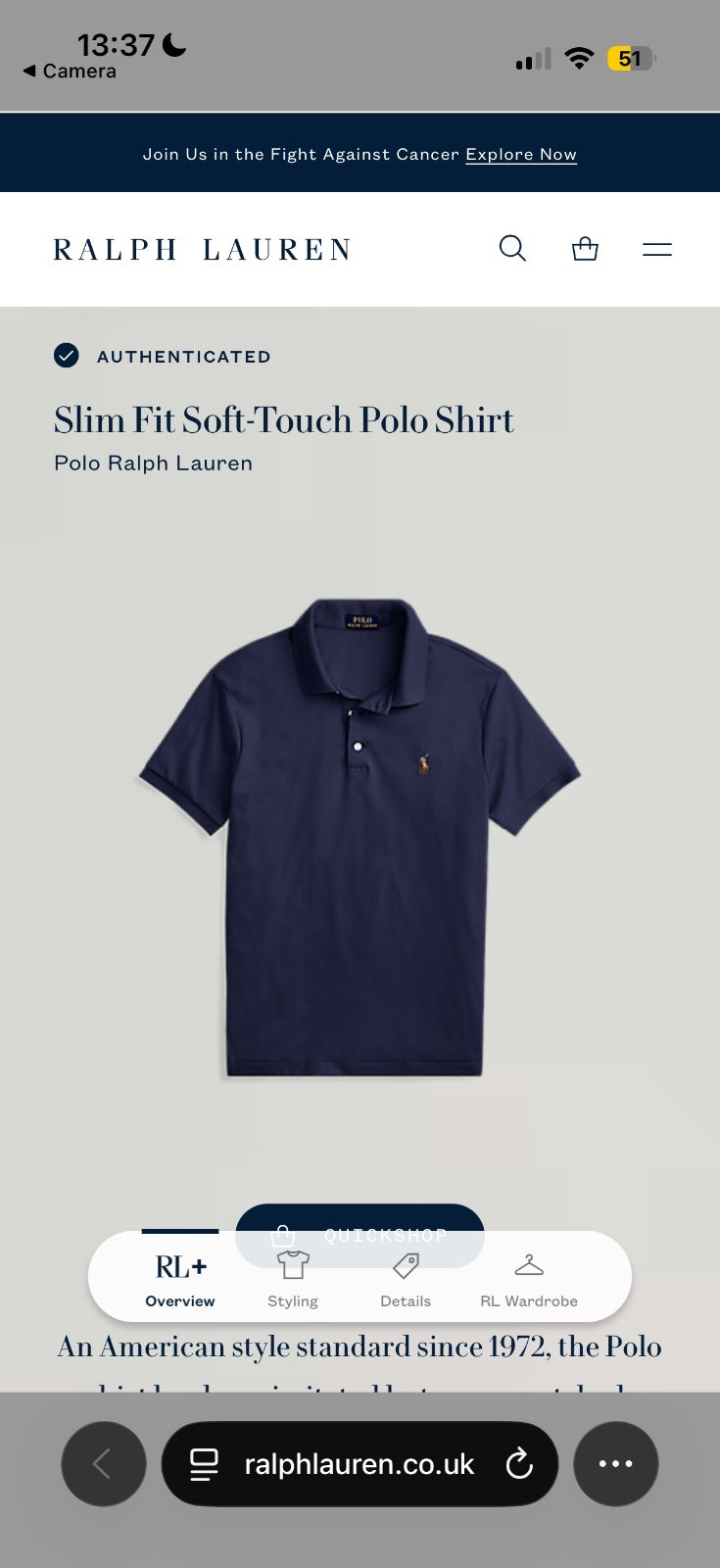 Ralph Lauren Navy Polo Shirt | Men’s Slim Fit M / 3842