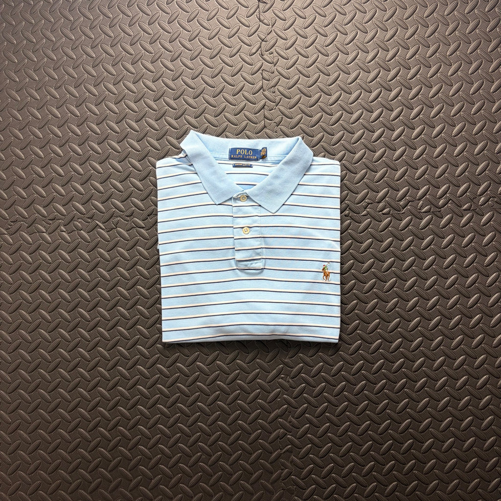 Ralph Lauren Light Blue Striped Polo Shirt | Men’s Custom Slim Fit XL / 3856