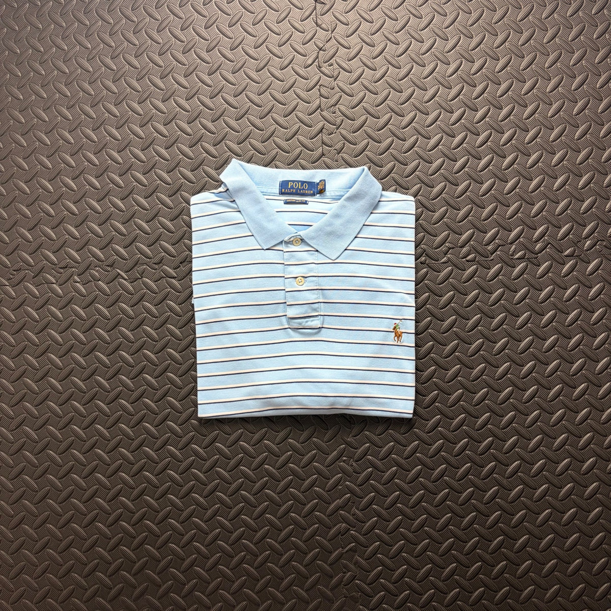 Ralph Lauren Light Blue Striped Polo Shirt | Men’s Custom Slim Fit XL / 3856