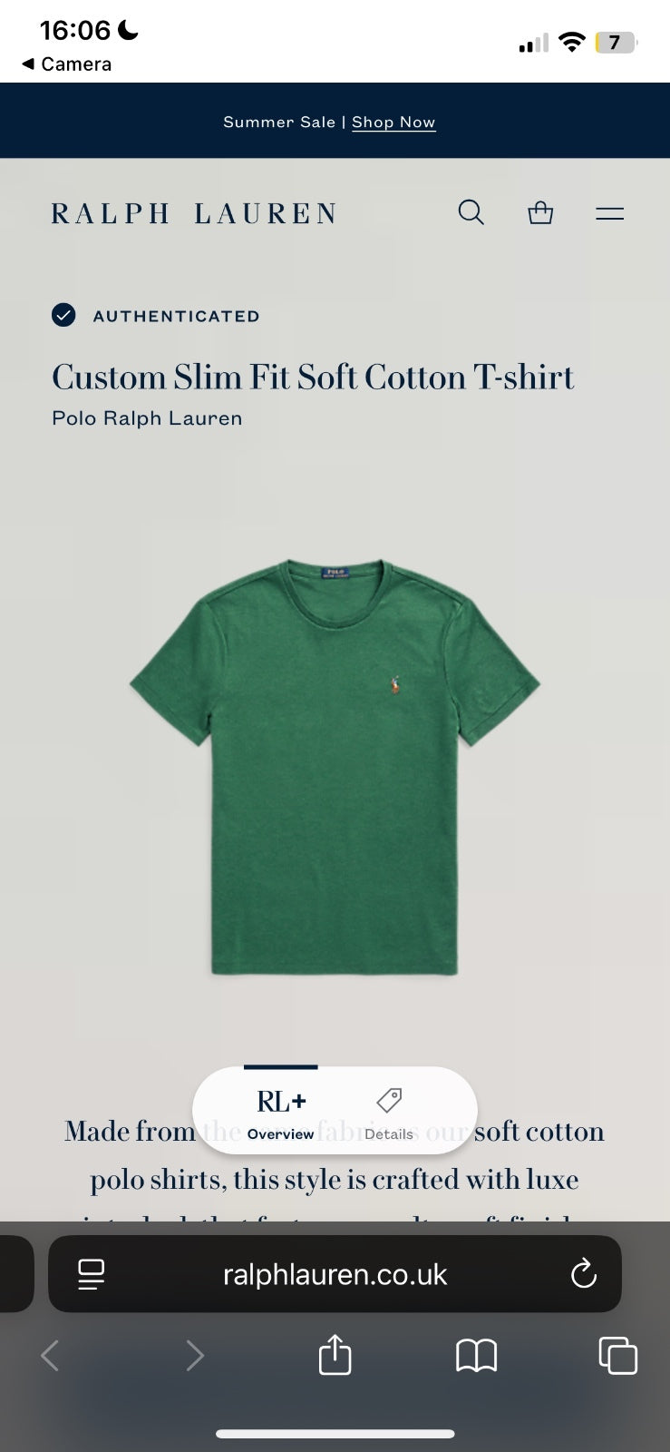 Ralph Lauren Dark Green Tshirt | Men’s Custom Slim Fit L / 3410