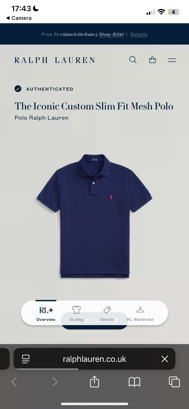 Ralph Lauren Navy Polo Shirt | Men’s Custom Slim Fit L / 3426