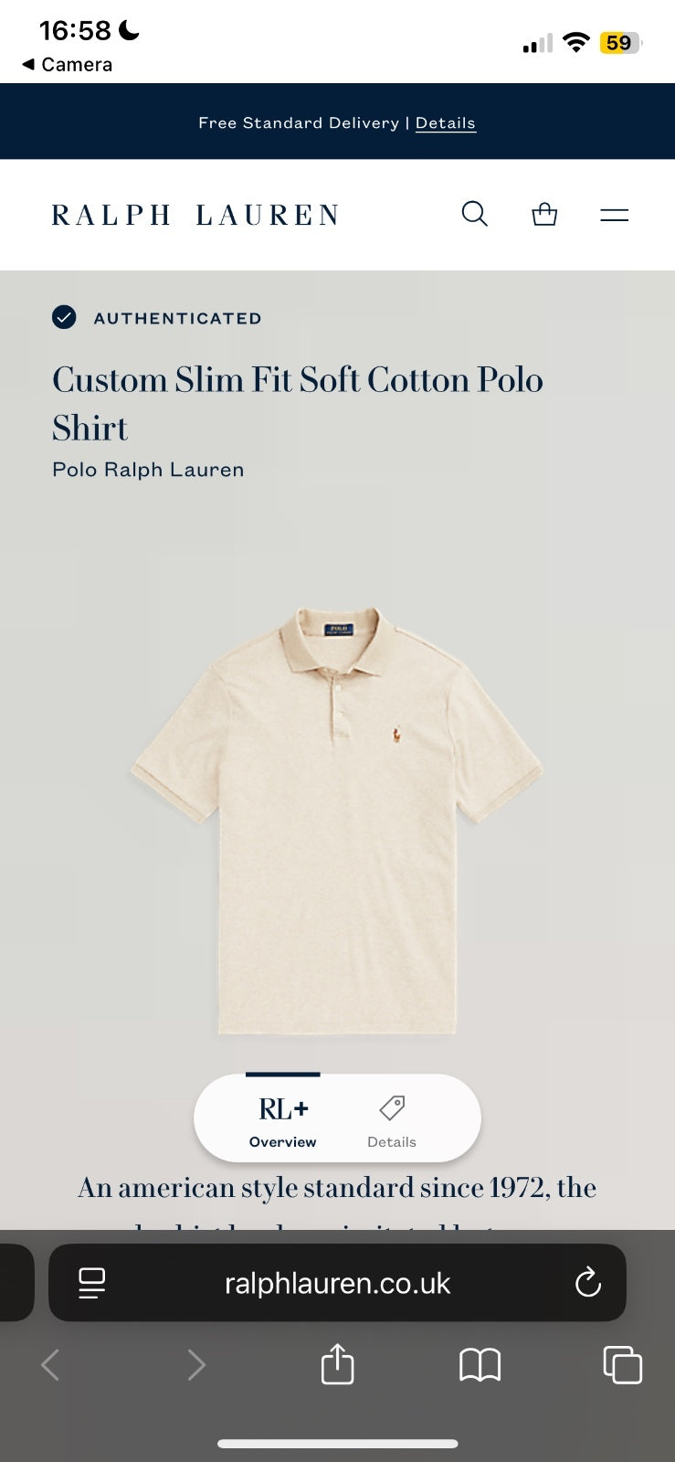 Ralph Lauren Cream Polo Shirt | Men’s Custom Slim Fit XL / 3607
