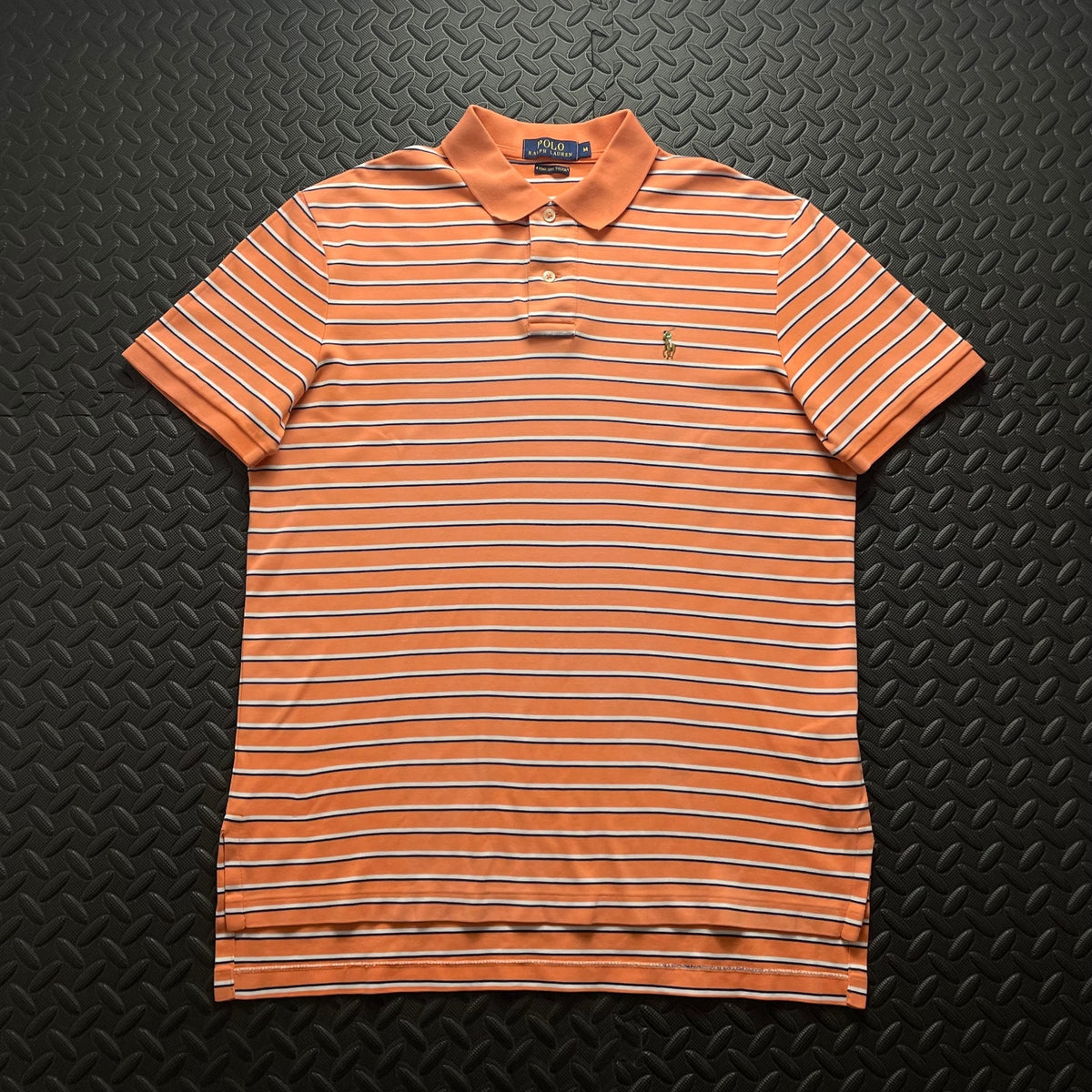 Ralph Lauren Orange Striped Polo Shirt | Men’s Classic Fit M Cotton 2775