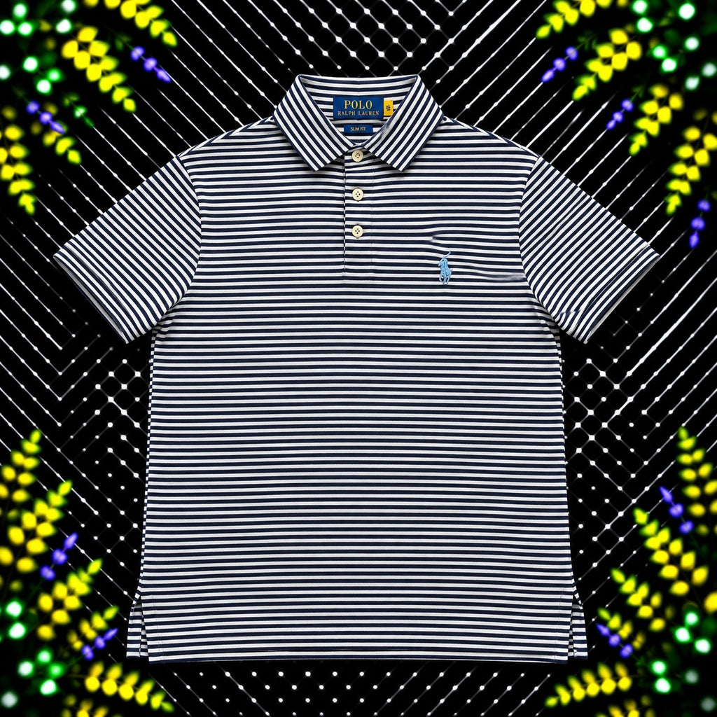 Ralph Lauren Navy Striped Polo Shirt | Men’s Classic Fit S / 3802
