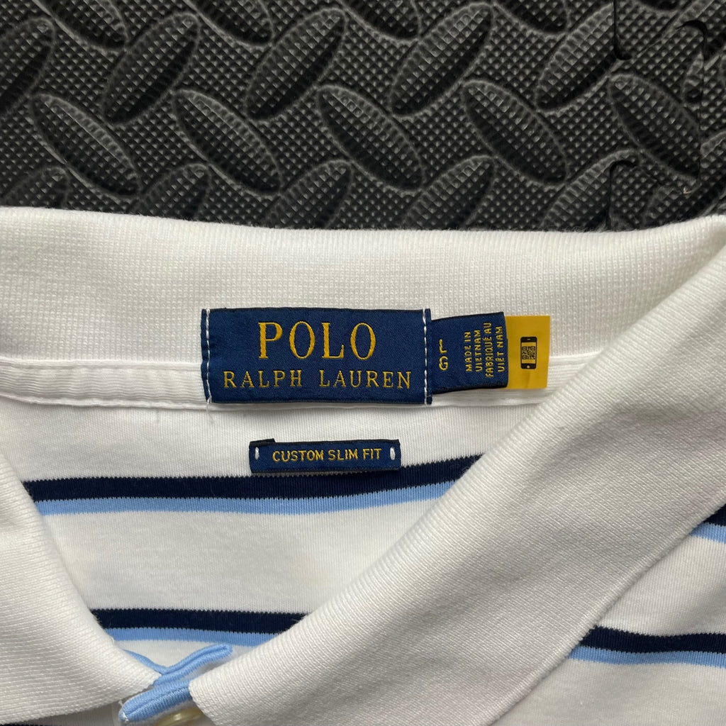 Ralph Lauren White Striped Polo Shirt | Men’s Custom Slim Fit L / 3759