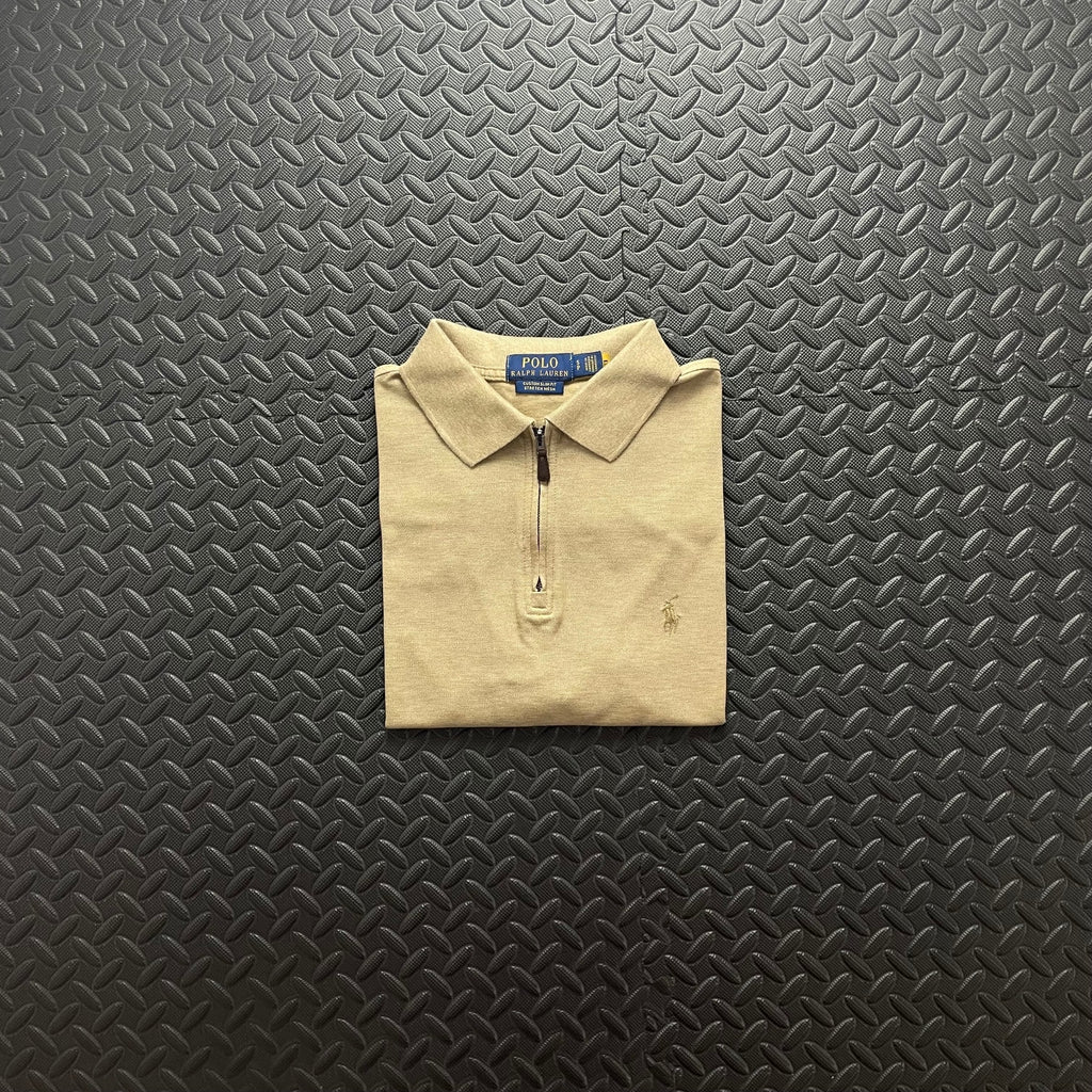 Ralph Lauren Beige 1/4 Zip Polo Shirt | Men’s Custom Slim Fit S / 3625