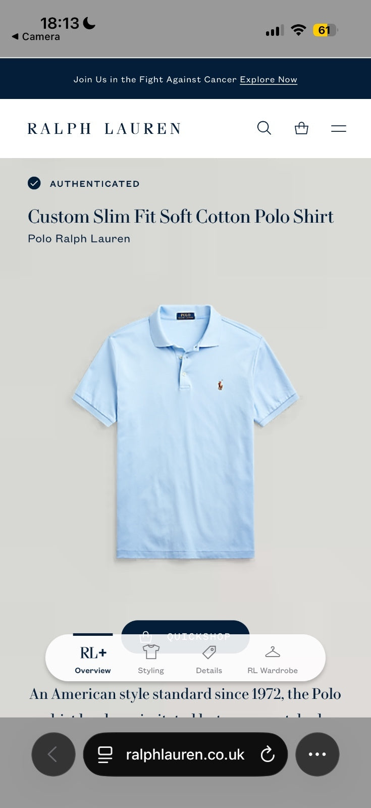 Ralph Lauren Light Blue Polo Shirt | Men’s Custom Slim Fit XL / 3811