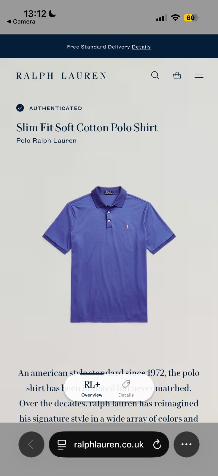 Ralph Lauren Blue Polo Shirt | Men’s Slim Fit M / 3835