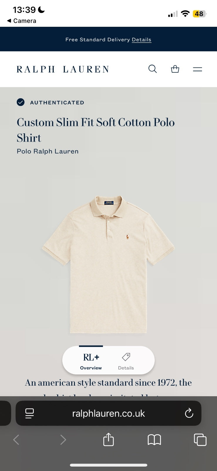 Ralph Lauren Beige Polo Shirt | Men’s Custom Slim Fit M / 3562