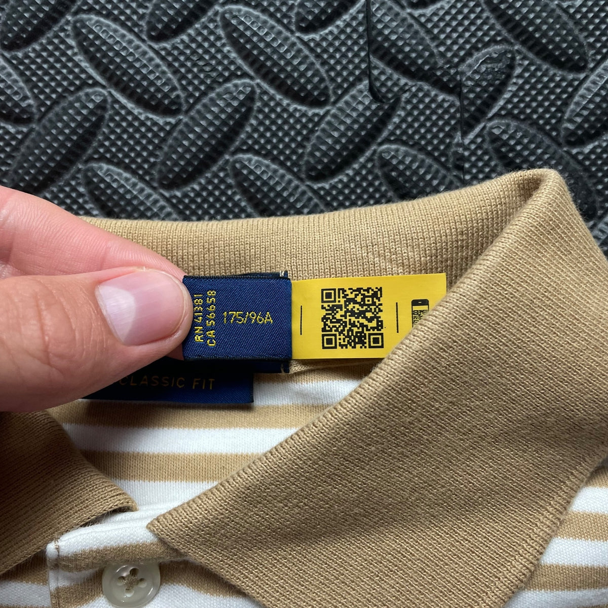Ralph Lauren Beige Striped Polo Shirt | Men’s Classic Fit M / 3756