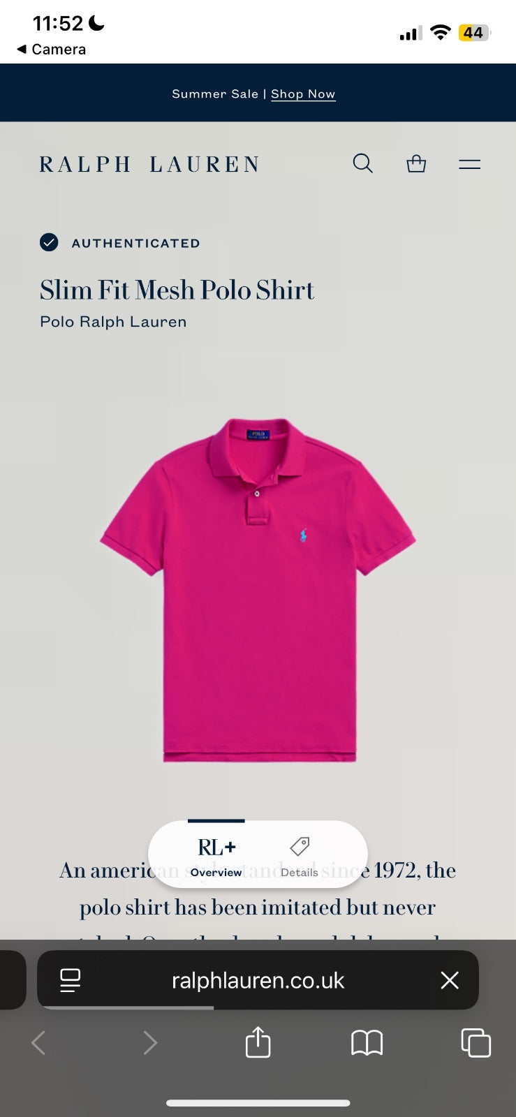 Ralph Lauren Pink Polo Shirt | Men’s Slim Fit S / 3438