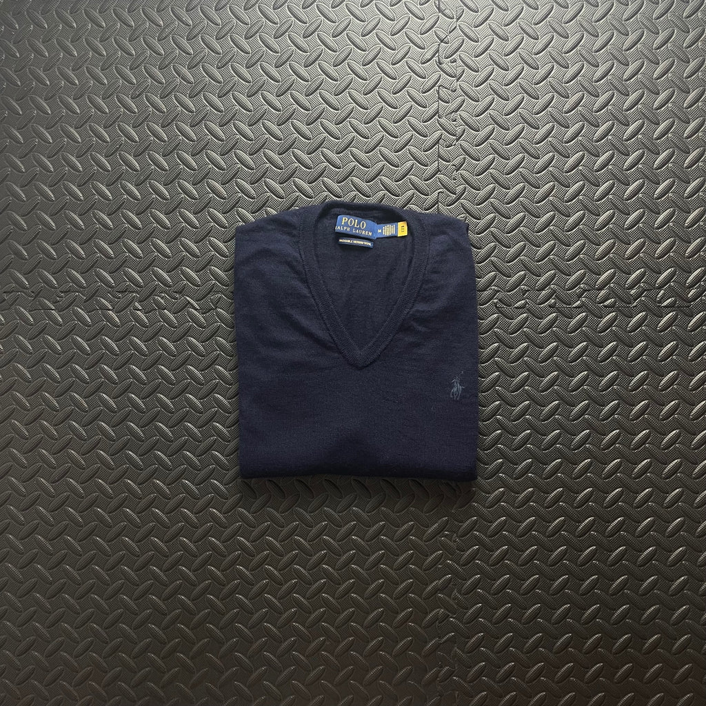 Ralph Lauren Navy V-Neck Jumper / Merino Wool | Men’s Classic Fit M / 3676