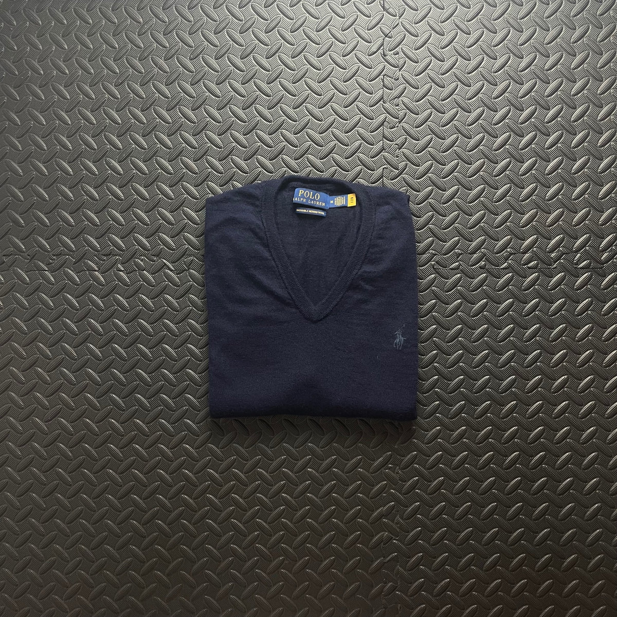 Ralph Lauren Navy V-Neck Jumper / Merino Wool | Men’s Classic Fit M / 3676