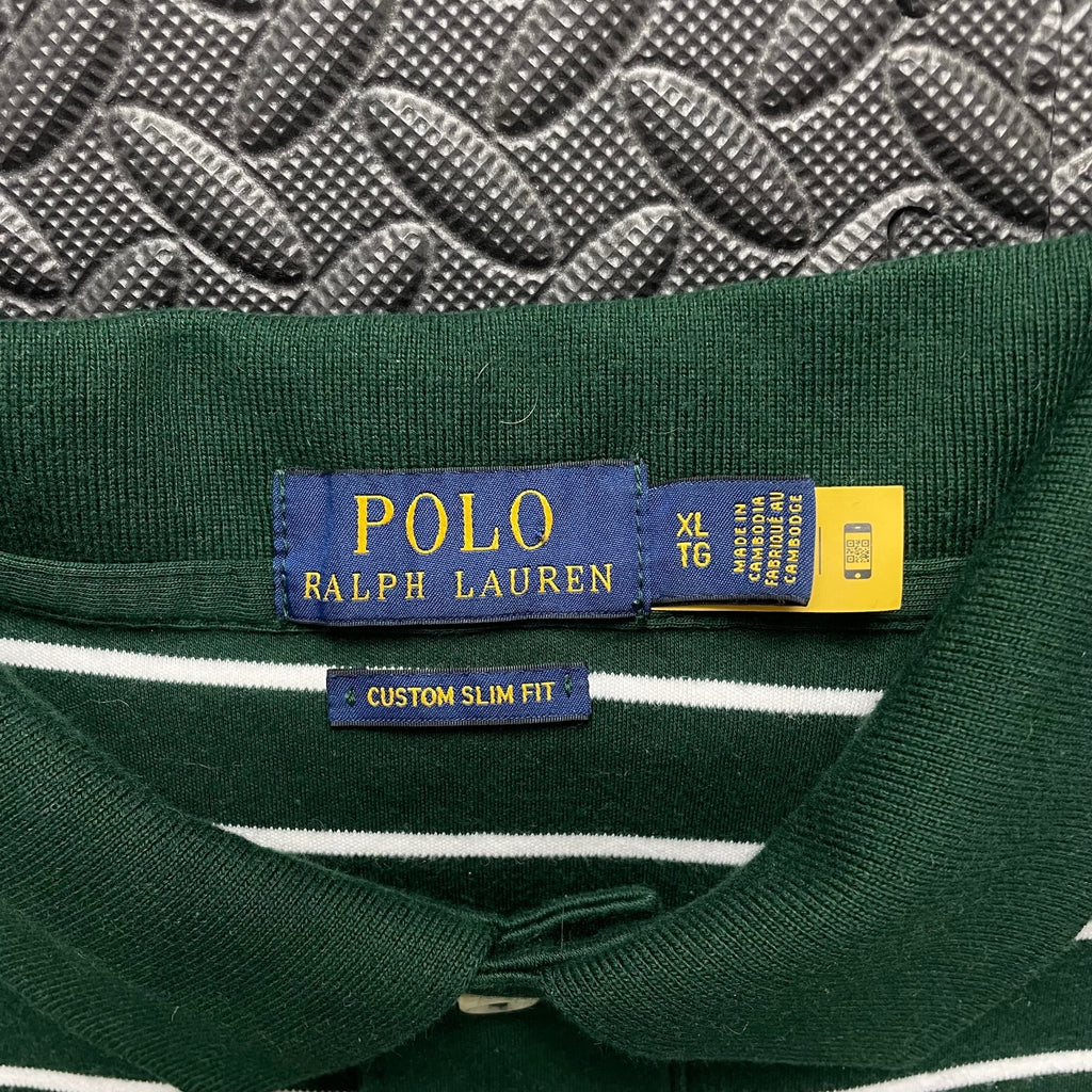 Ralph Lauren Green Striped Polo Shirt | Men’s Custom Slim Fit XL / 3704