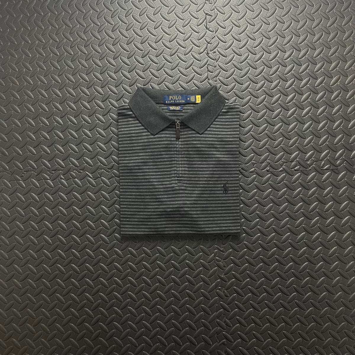 Ralph Lauren Grey Striped 1/4 Zip Polo Shirt | Men’s Custom Slim Fit M / 3698