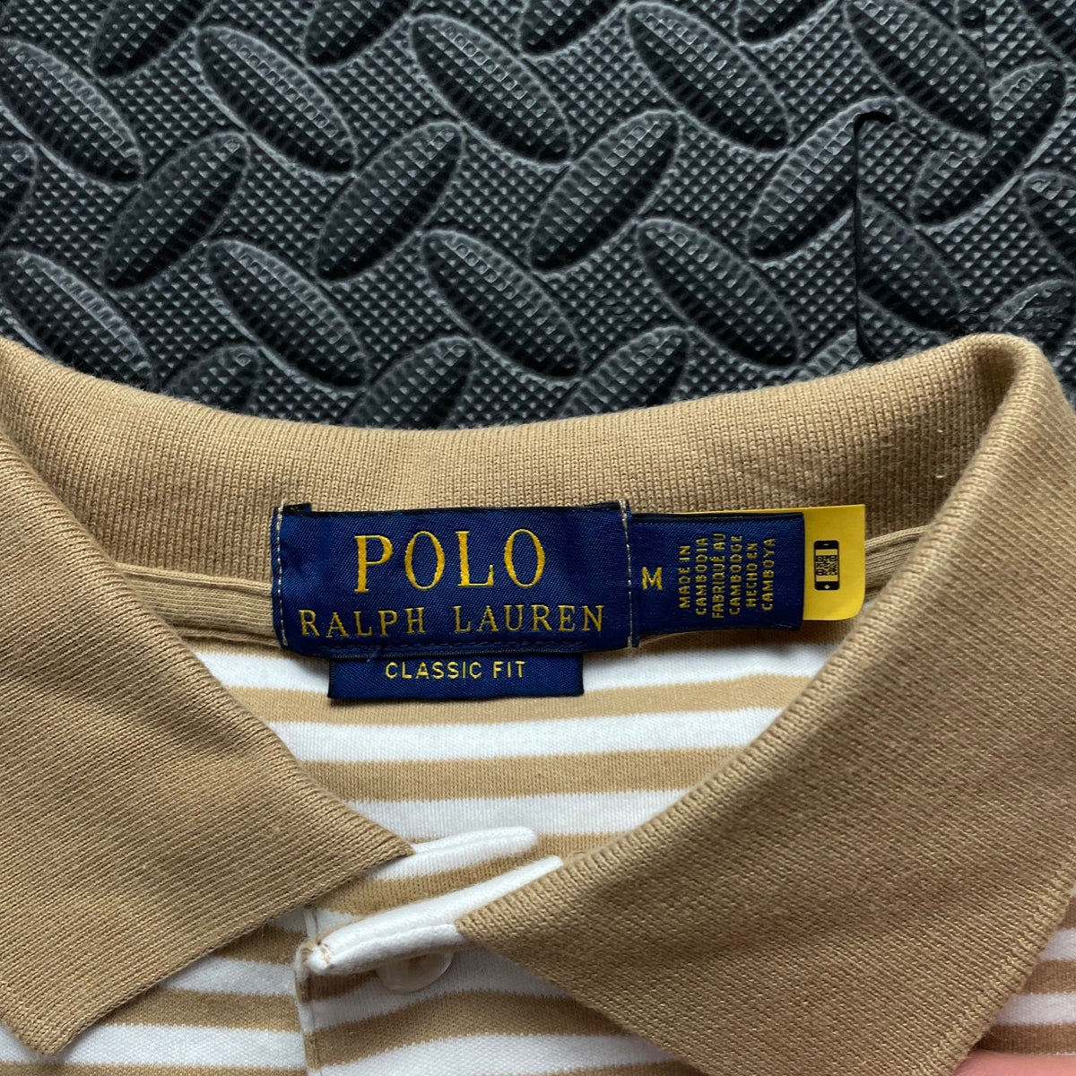 Ralph Lauren Beige Striped Polo Shirt | Men’s Classic Fit M / 3756