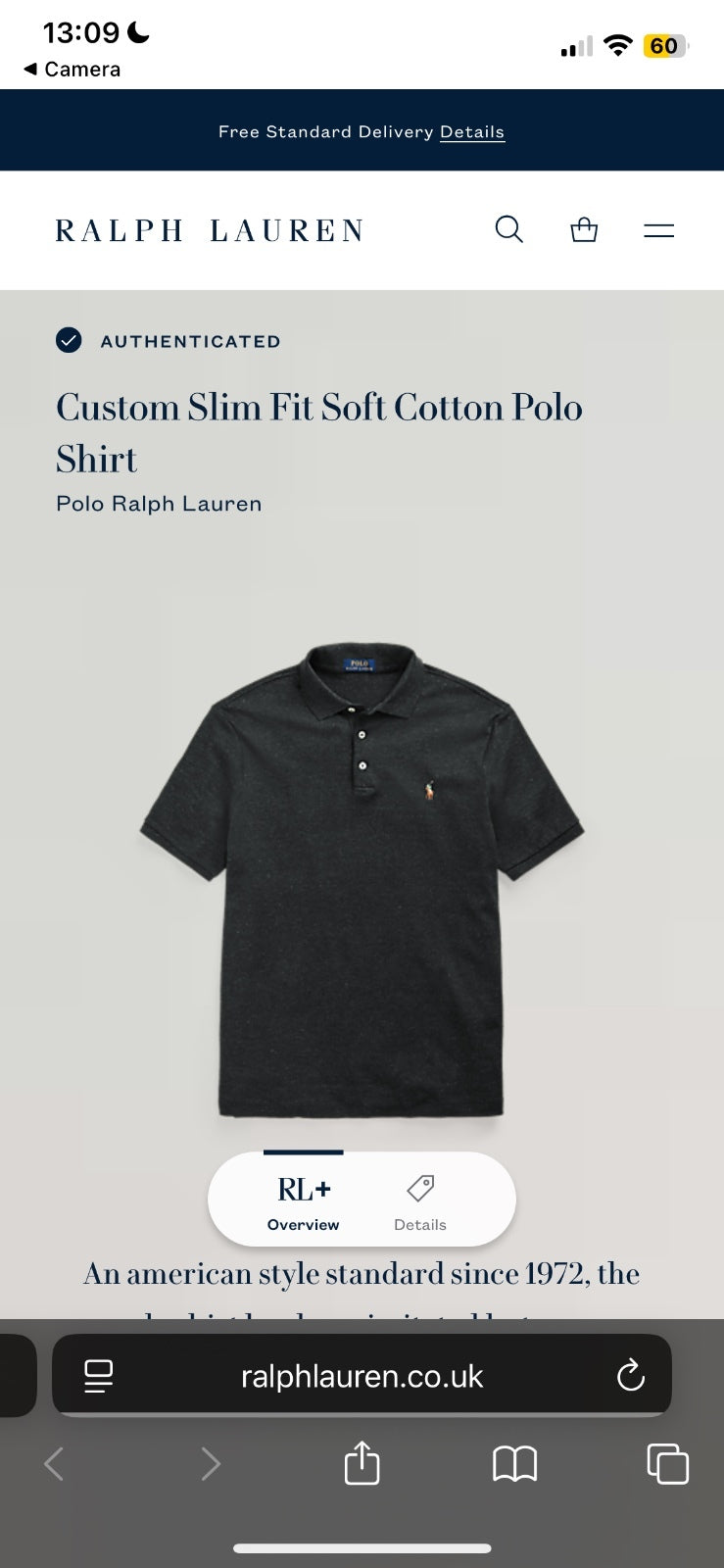 Ralph Lauren Grey Polo Shirt | Men’s Custom Slim Fit L / 3697