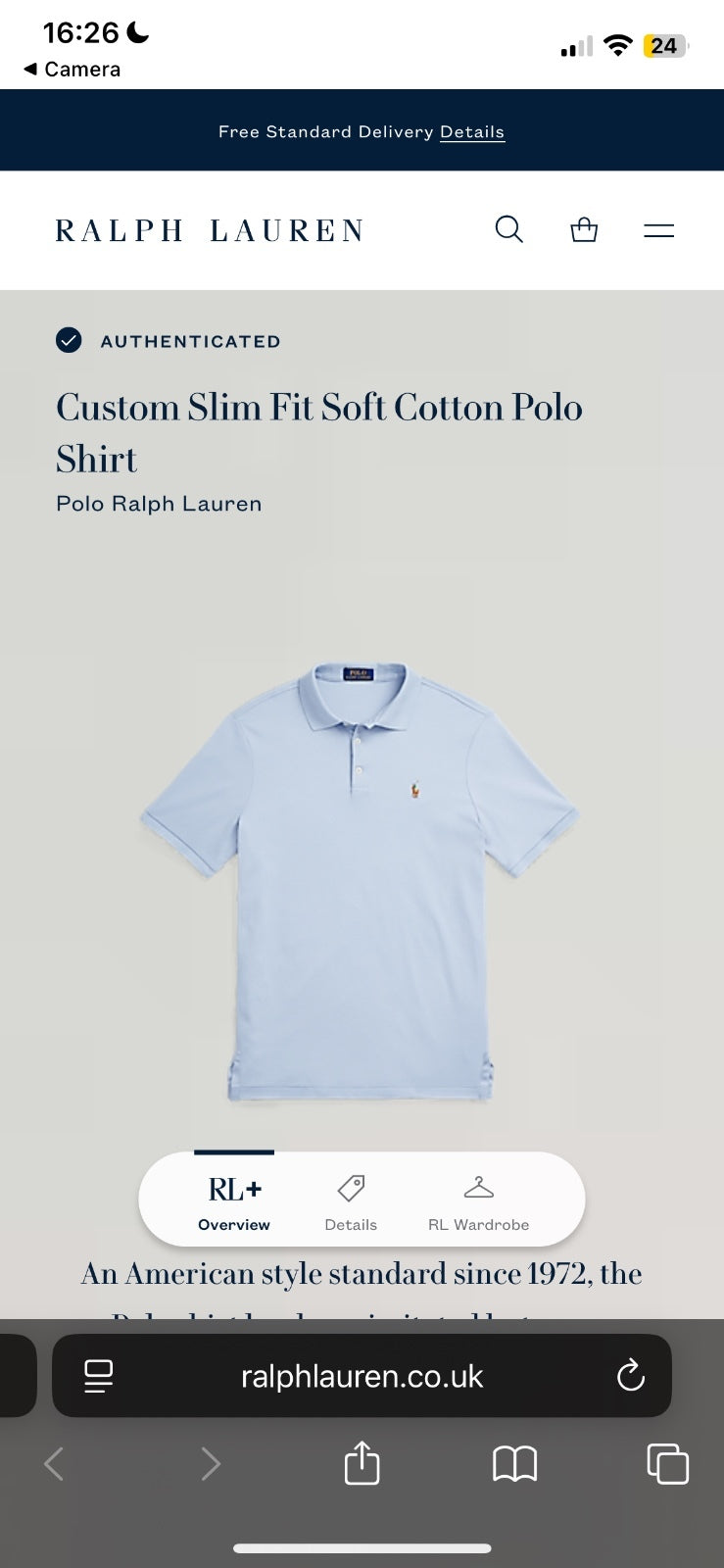 Ralph Lauren Light Blue Polo Shirt | Men’s Custom Slim Fit M / 3753