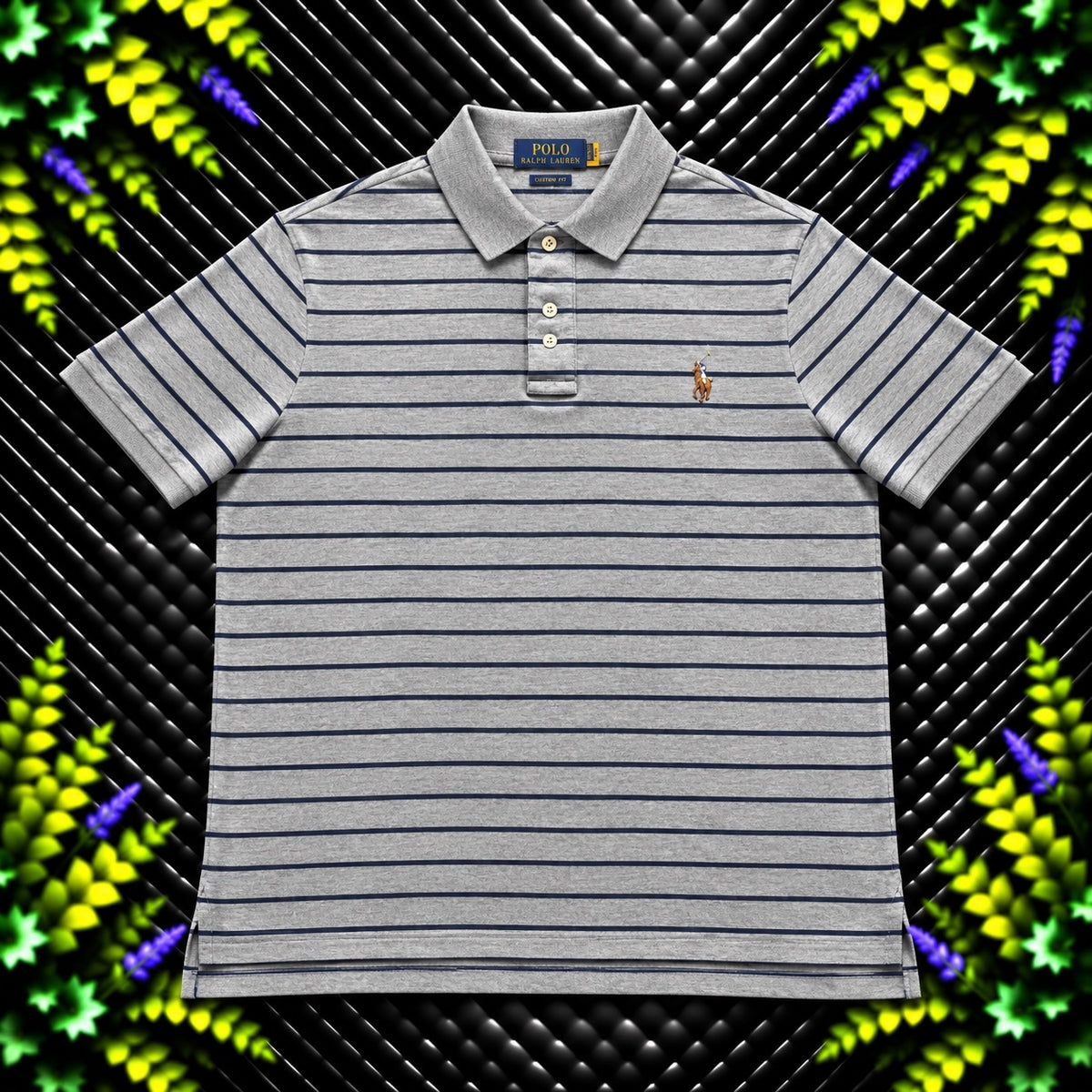 Ralph Lauren Grey Striped Polo Shirt | Men’s Classic Fit S / 3805