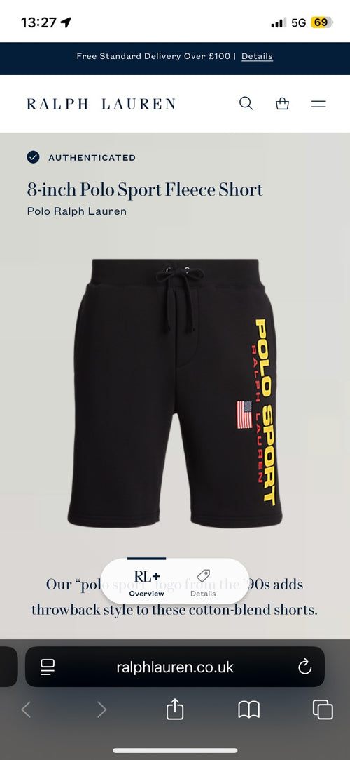 Ralph Lauren Black Shorts | Men’s S | Polo Sport / 3371