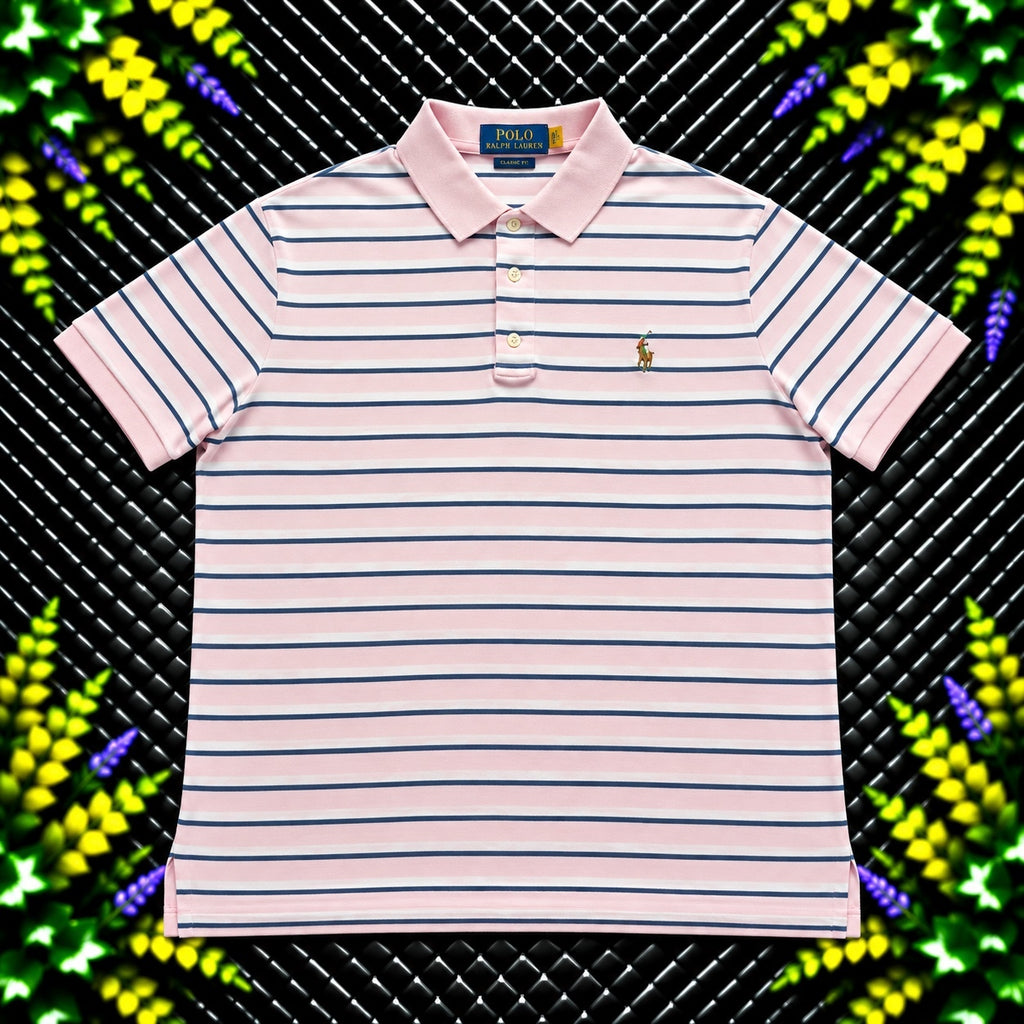 Ralph Lauren Pink Striped Polo Shirt | Men’s Custom Slim Fit XL / 3809