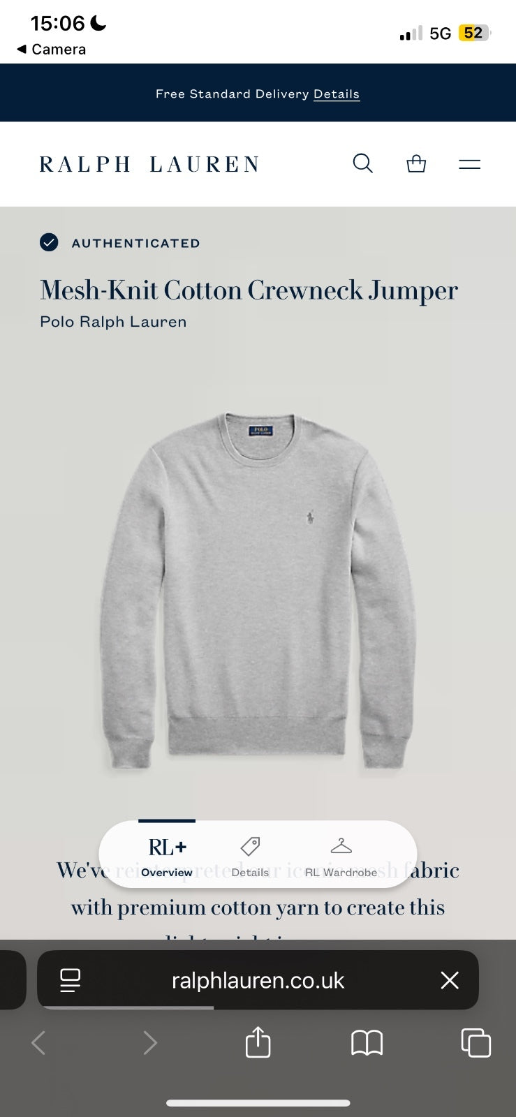 Ralph Lauren Grey Crewneck Jumper | Men’s Classic Fit L / 3680