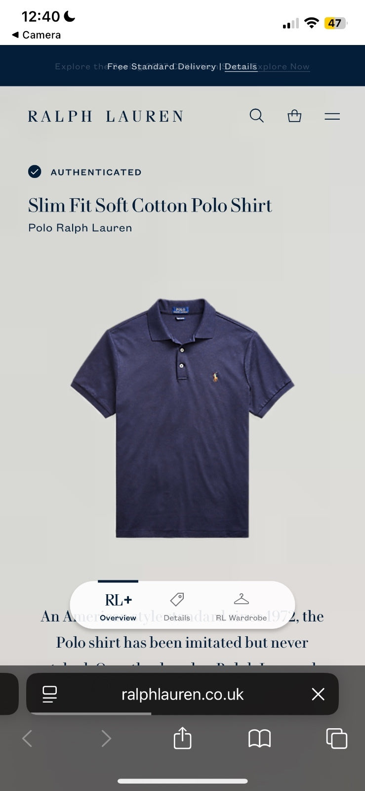 Ralph Lauren Navy Polo Shirt | Men’s Slim Fit XL / 3635