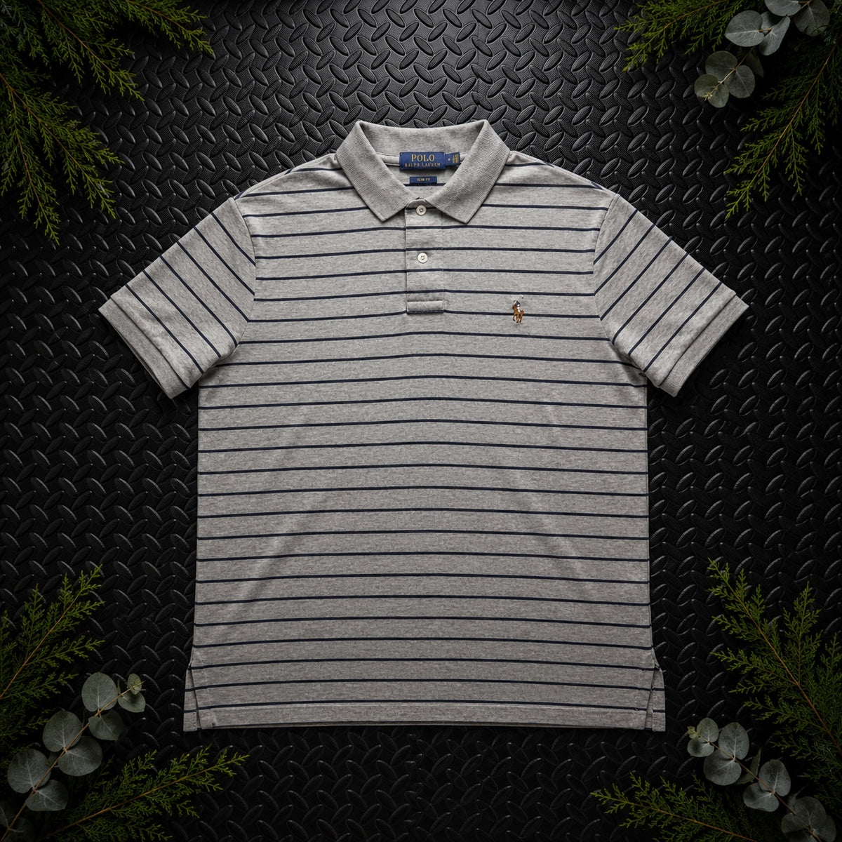 Ralph Lauren Grey Striped Polo Shirt | Men’s Classic Fit M