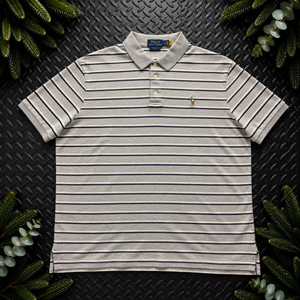 Ralph Lauren Grey Striped Polo Shirt | Men’s Classic Fit XL / 3853