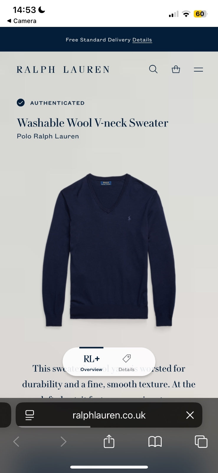 Ralph Lauren Navy V-Neck Jumper / Merino Wool | Men’s Classic Fit M / 3676