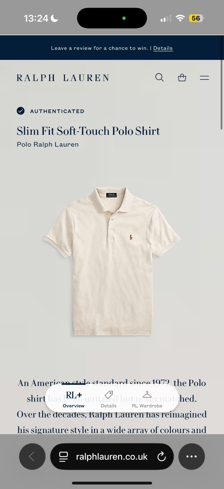 Ralph Lauren Cream Polo Shirt | Men’s Slim Fit M / 3837
