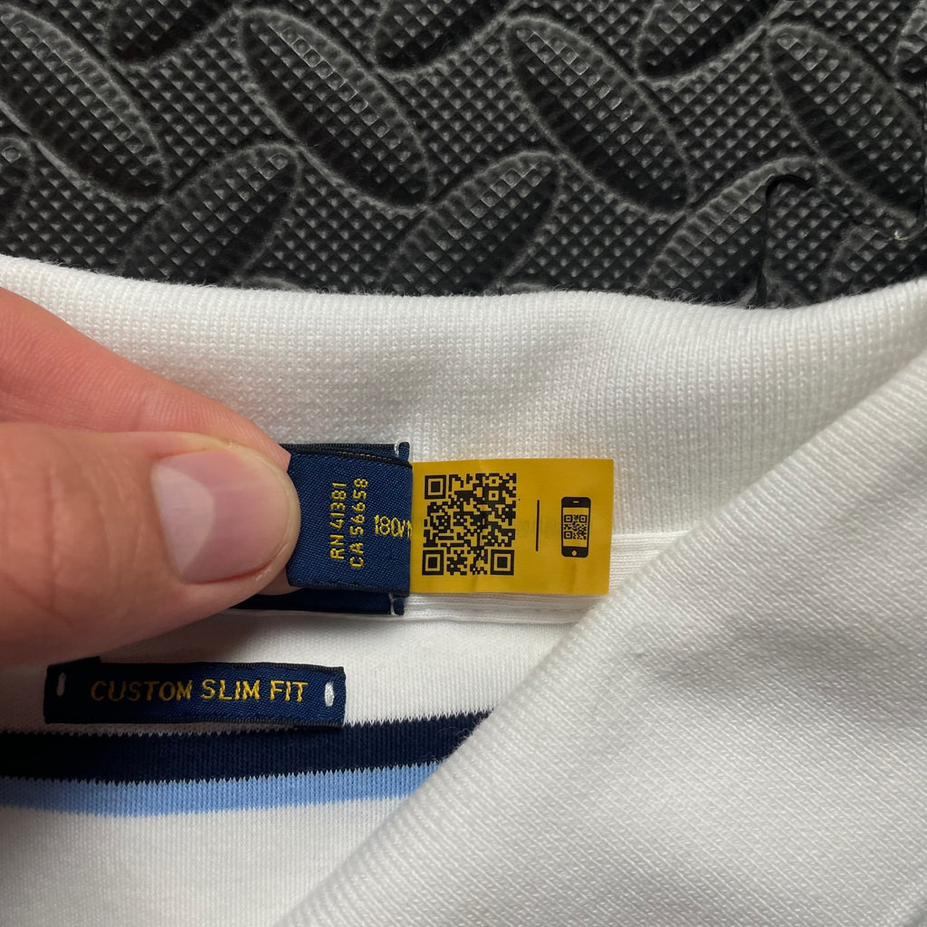 Ralph Lauren White Striped Polo Shirt | Men’s Custom Slim Fit L / 3759