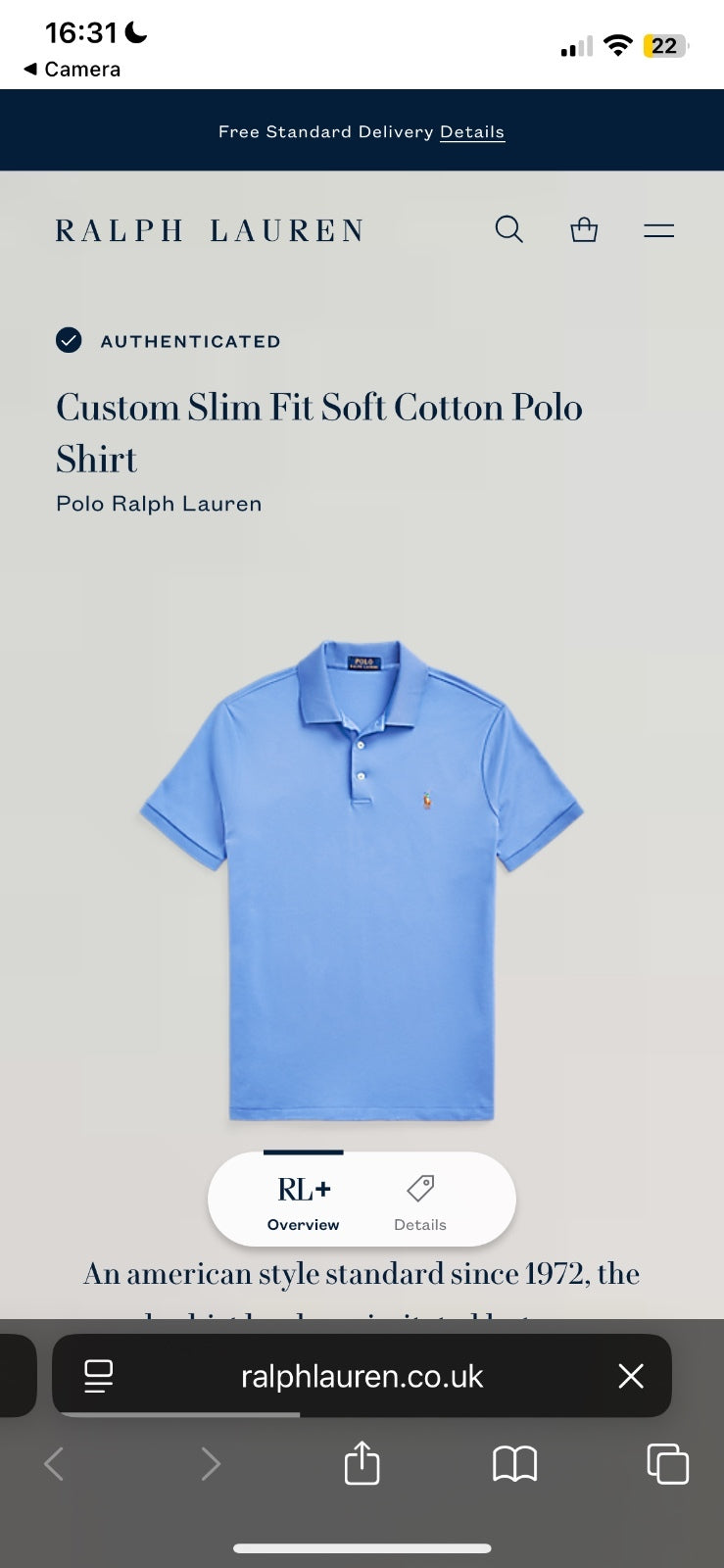 Ralph Lauren Light Blue Polo Shirt | Men’s Custom Slim Fit M / 3754
