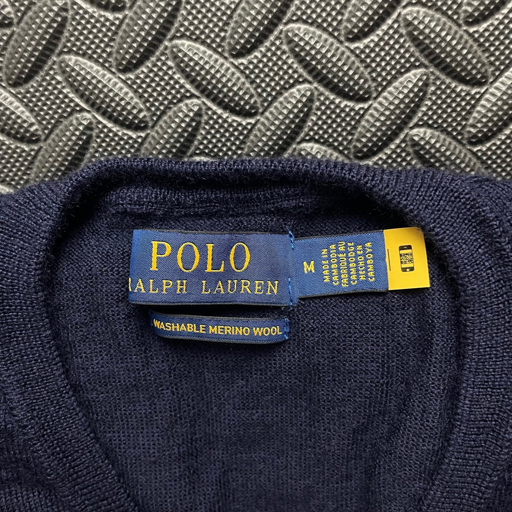 Ralph Lauren Navy V-Neck Jumper / Merino Wool | Men’s Classic Fit M / 3676