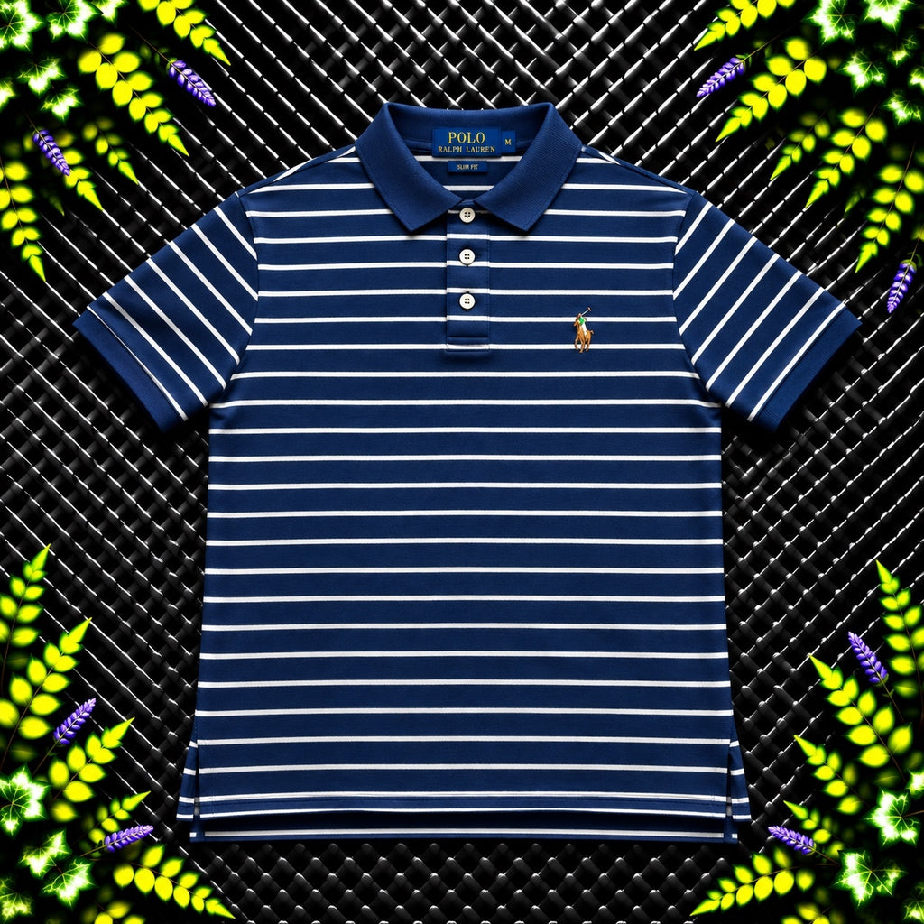 Ralph Lauren Navy Striped Polo Shirt | Men’s Custom Slim Fit XL / 3828